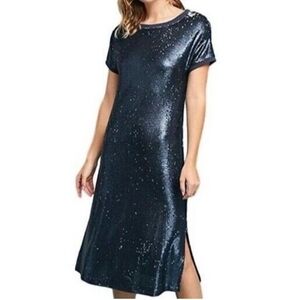 Anthropologie Moulinette Soeurs Blue Sequin Short Sleeve Dress Size Small